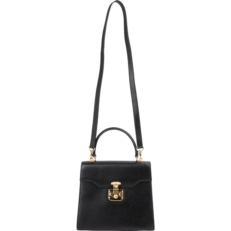 Gucci Black Grained Leather Padlock Top Handle Handbag