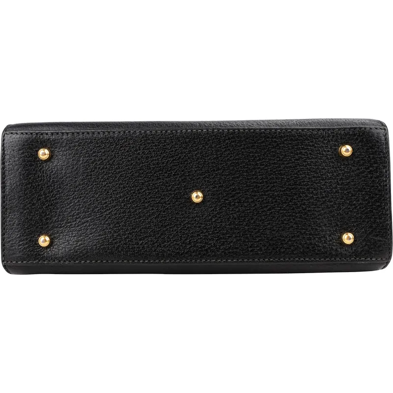 Gucci Black Grained Leather Padlock Top Handle Handbag