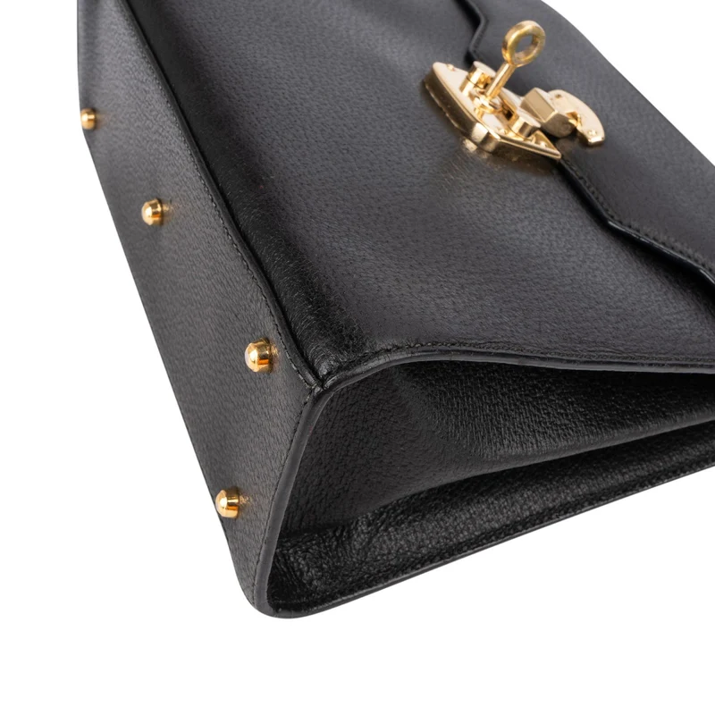 Gucci Black Grained Leather Padlock Top Handle Handbag