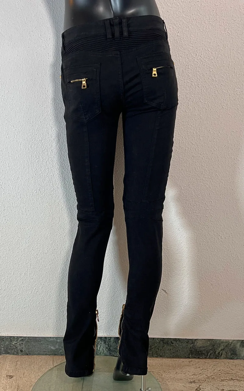 Vintage Balmain Biker Pants Black Denim