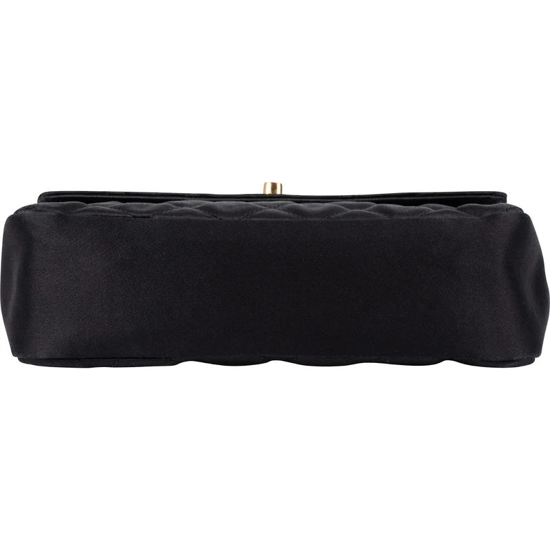 Chanel Black Quilted Satin 24K Gold Mini Single Flap Crossbody Bag