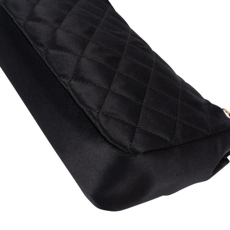 Chanel Black Quilted Satin 24K Gold Mini Single Flap Crossbody Bag