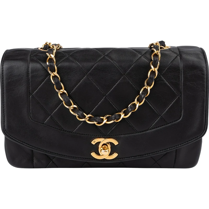 Chanel Quilted Lambskin 24K Gold Diana Single Flap Crossbody Bag