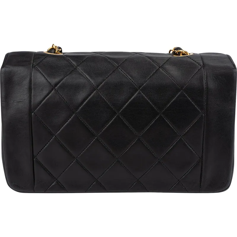 Chanel Quilted Lambskin 24K Gold Diana Single Flap Crossbody Bag