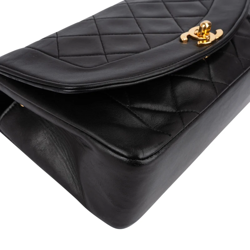 Chanel Quilted Lambskin 24K Gold Diana Single Flap Crossbody Bag