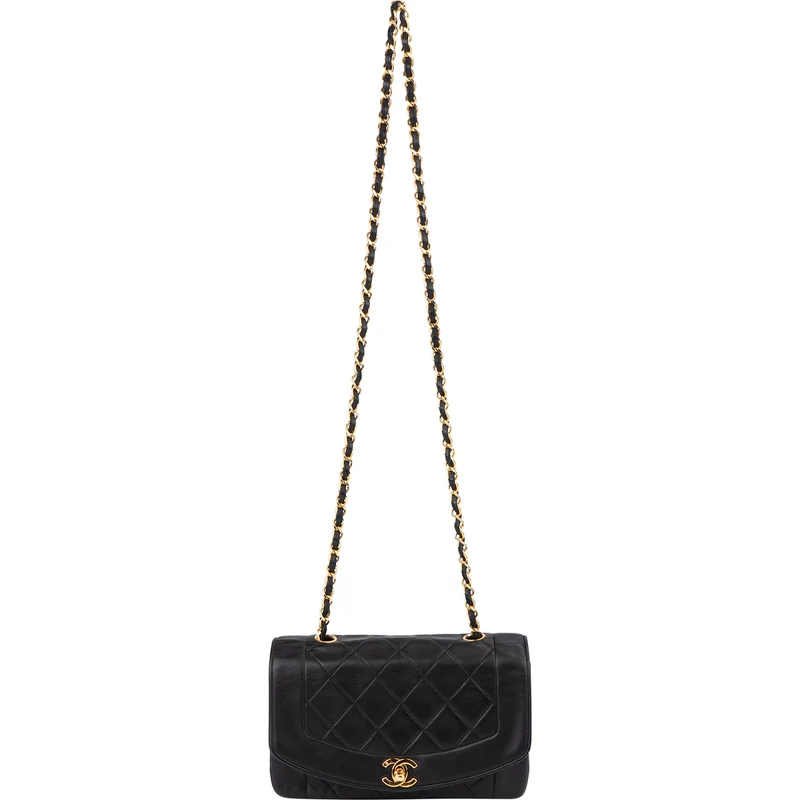Chanel Quilted Lambskin 24K Gold Diana Single Flap Crossbody Bag
