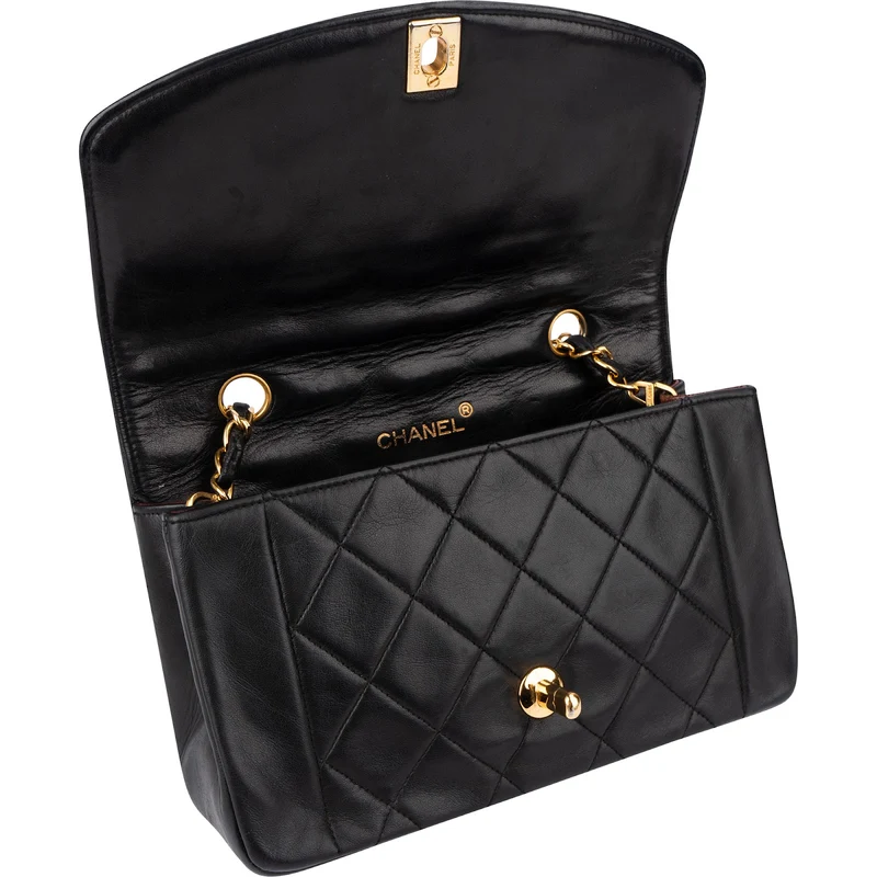 Chanel Quilted Lambskin 24K Gold Diana Single Flap Crossbody Bag