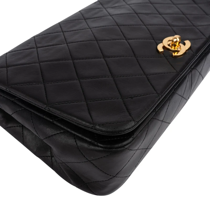 Chanel Quilted Lambskin 24K Gold Single Flap Crossbody Bag