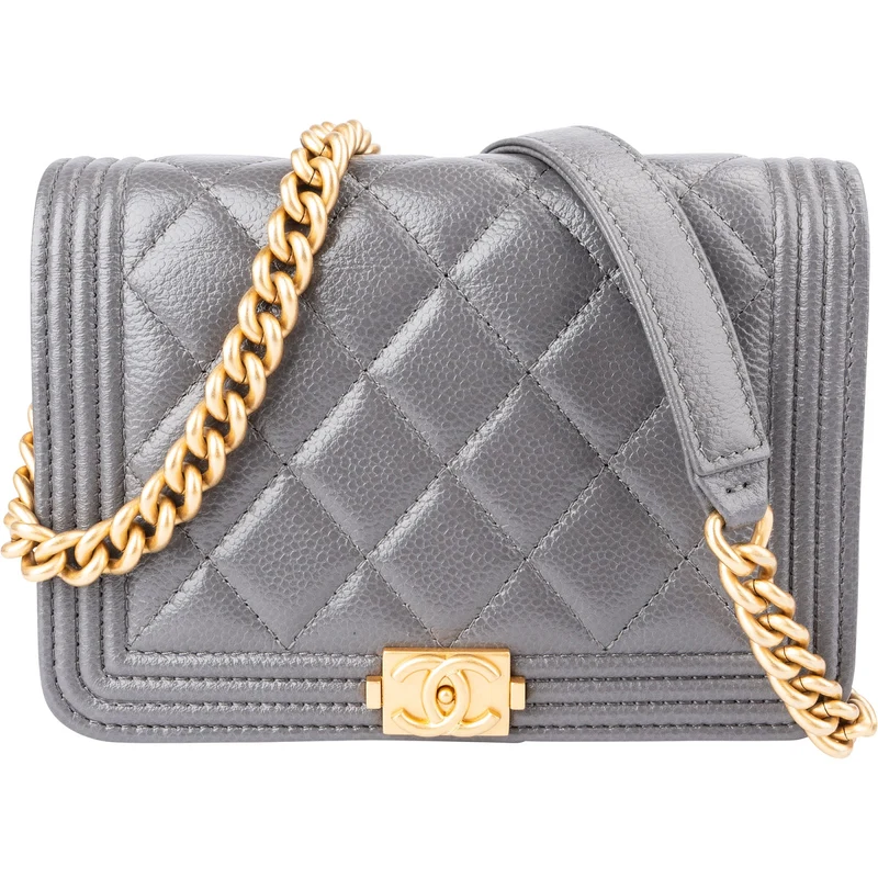 Chanel Quilted Caviar Leather Small Boy Mini Wallet On Chain Crossbody Bag