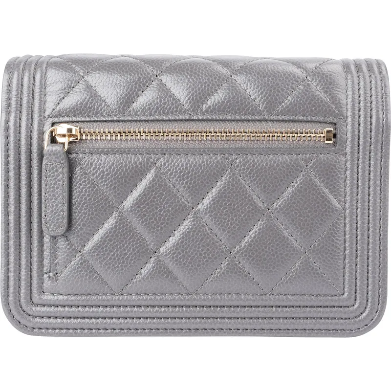 Chanel Quilted Caviar Leather Small Boy Mini Wallet On Chain Crossbody Bag