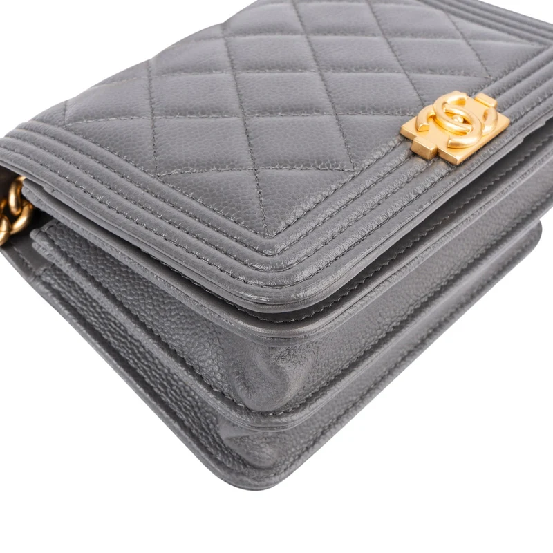 Chanel Quilted Caviar Leather Small Boy Mini Wallet On Chain Crossbody Bag