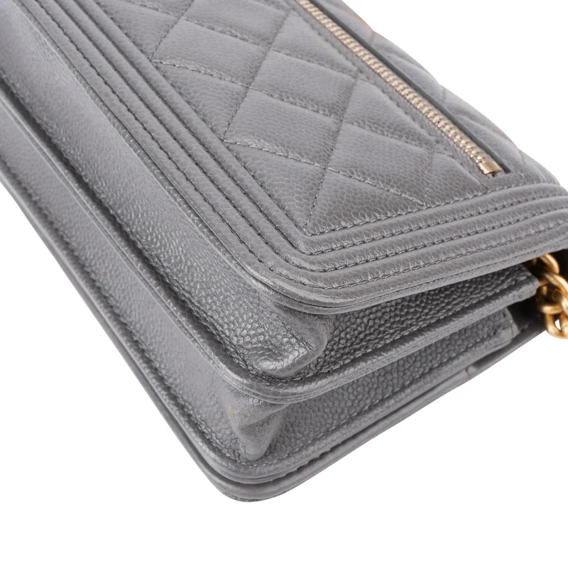Chanel Quilted Caviar Leather Small Boy Mini Wallet On Chain Crossbody Bag