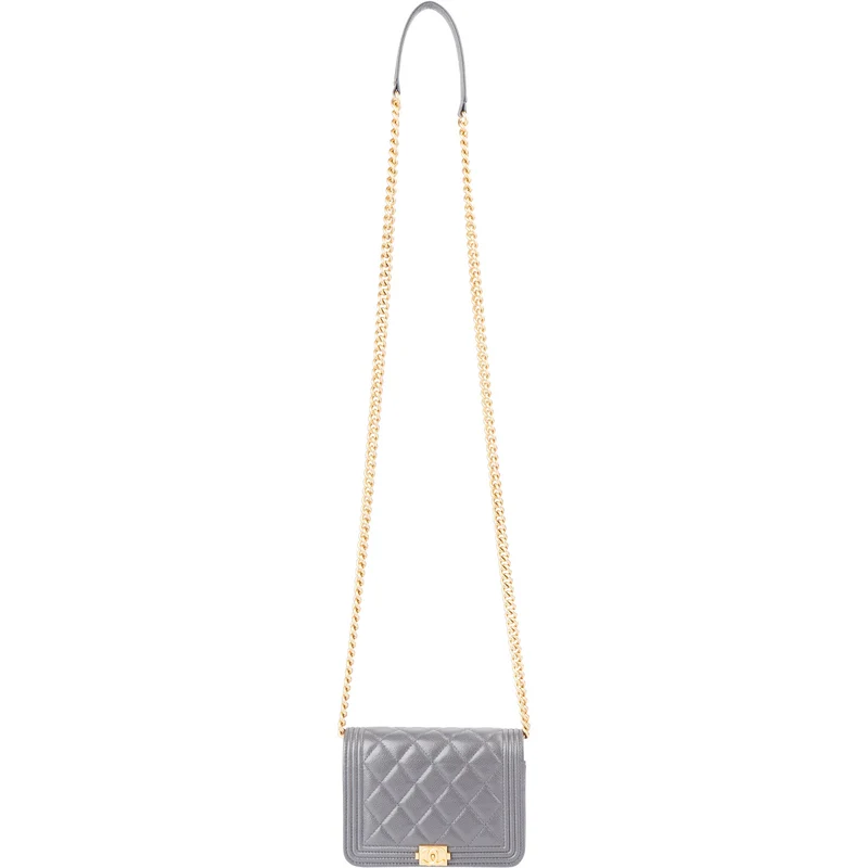 Chanel Quilted Caviar Leather Small Boy Mini Wallet On Chain Crossbody Bag