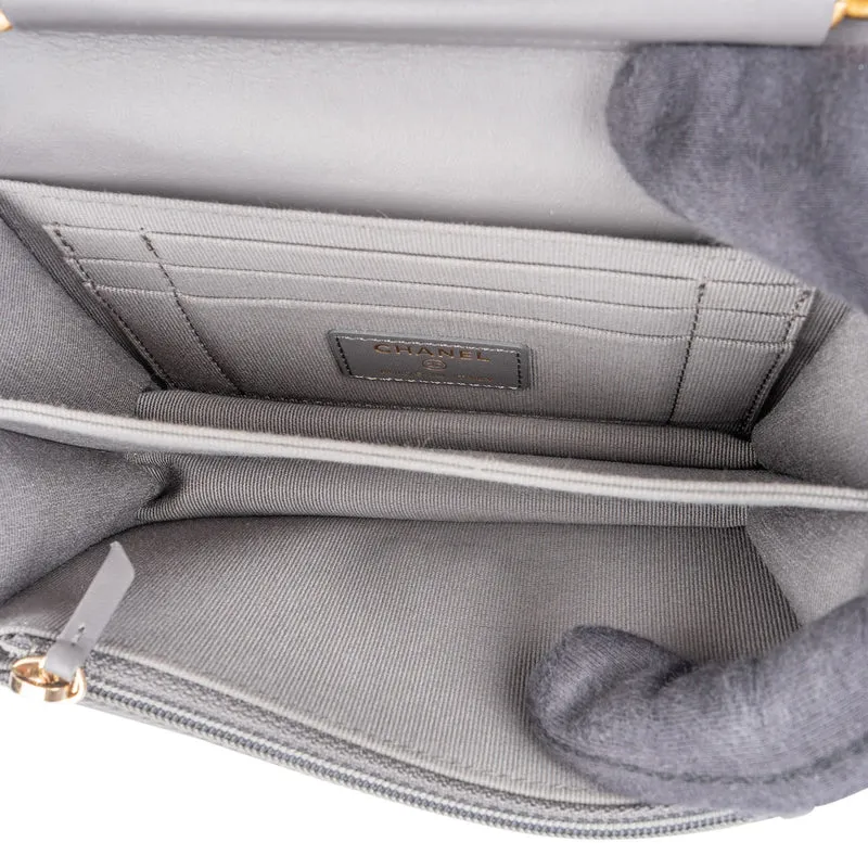Chanel Quilted Caviar Leather Small Boy Mini Wallet On Chain Crossbody Bag