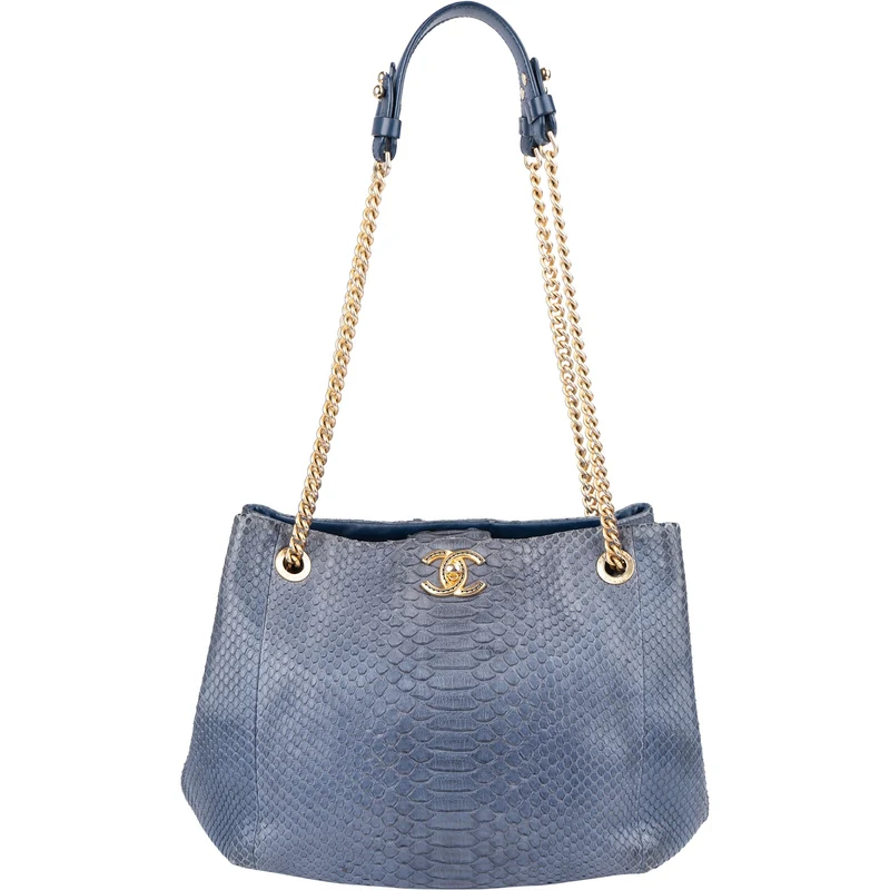 Chanel Bleu Python CC Shopping Tote Shoulder Bag