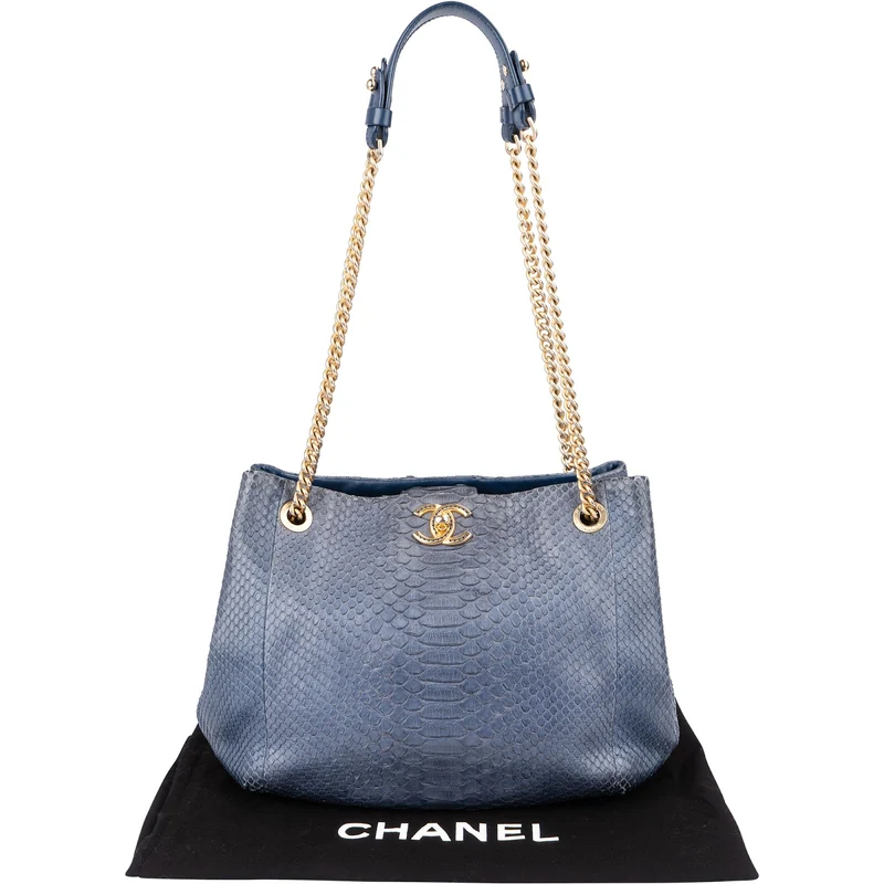 Chanel Bleu Python CC Shopping Tote Shoulder Bag