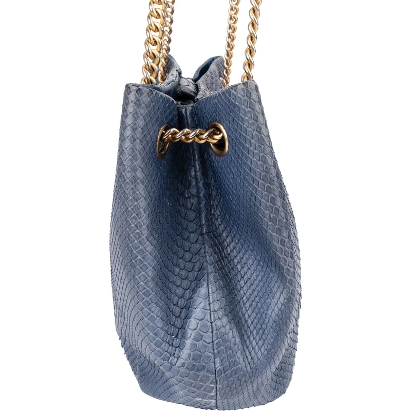 Chanel Bleu Python CC Shopping Tote Shoulder Bag