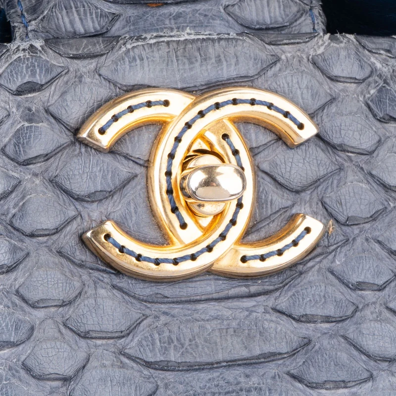 Chanel Bleu Python CC Shopping Tote Shoulder Bag