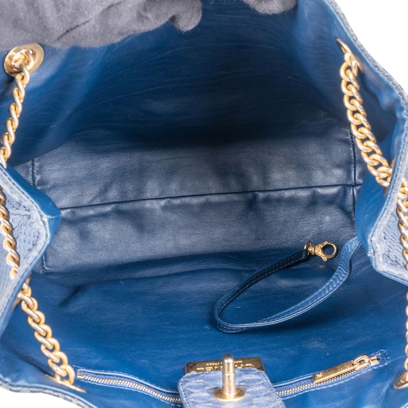 Chanel Bleu Python CC Shopping Tote Shoulder Bag