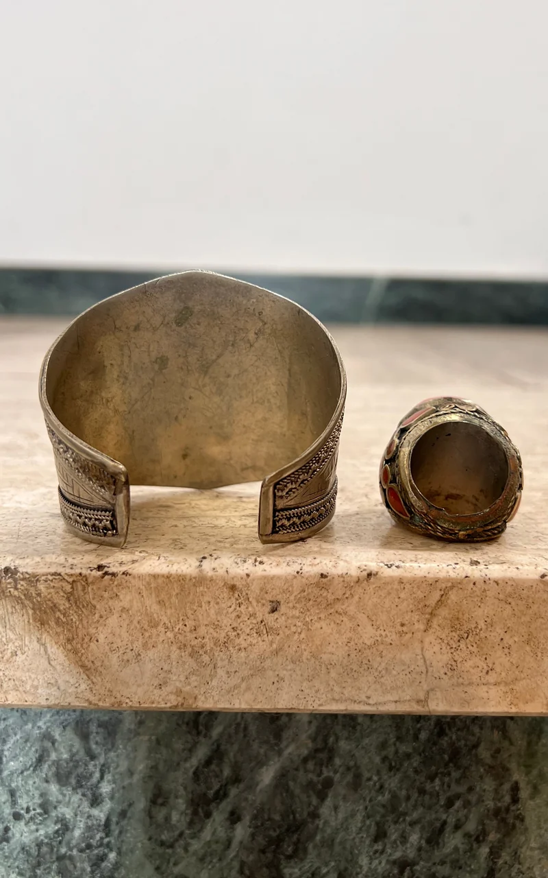 Vintage 70s Indian Armcuff Ring Set
