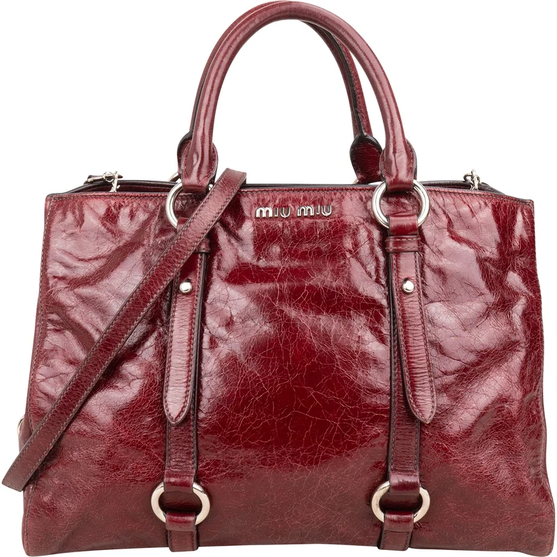 Miu Miu Vitello Lux Shine Leather Tote Buckle Handbag