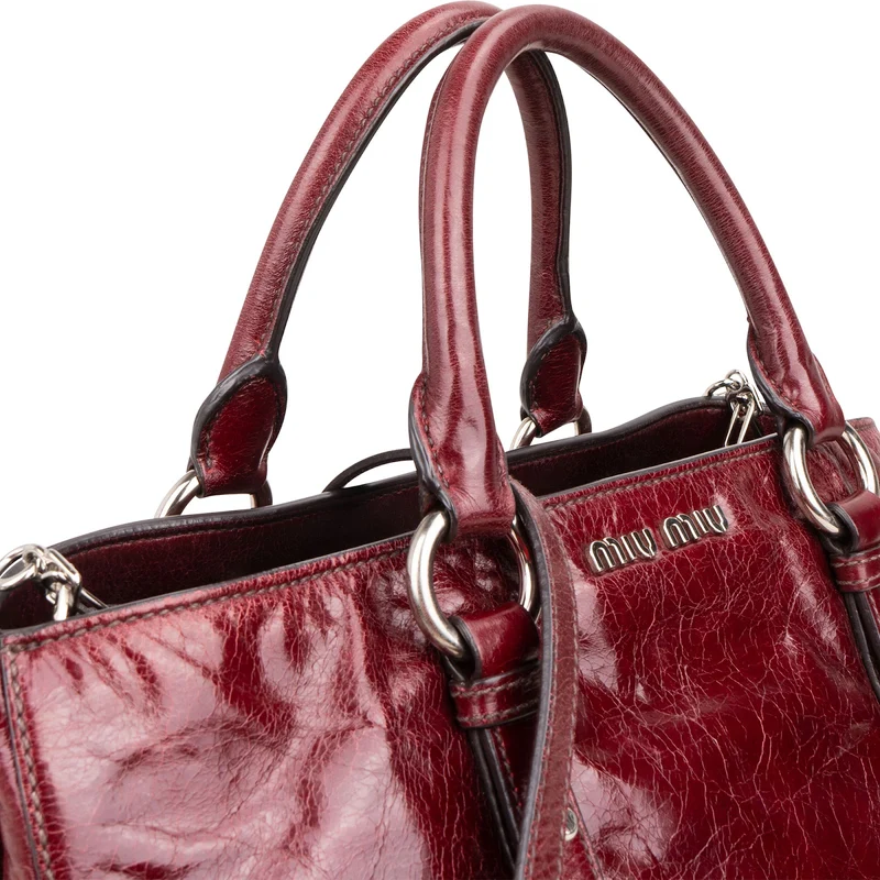 Miu Miu Vitello Lux Shine Leather Tote Buckle Handbag