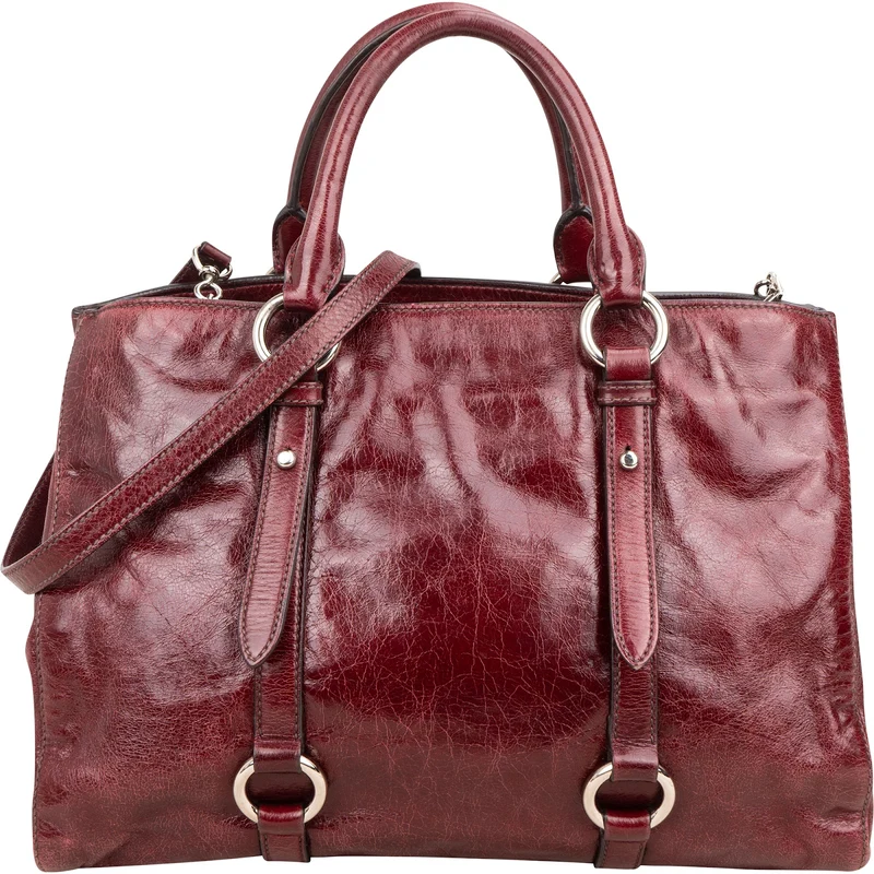 Miu Miu Vitello Lux Shine Leather Tote Buckle Handbag