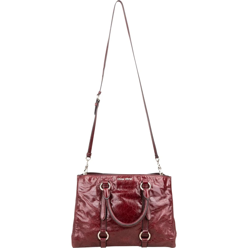 Miu Miu Vitello Lux Shine Leather Tote Buckle Handbag