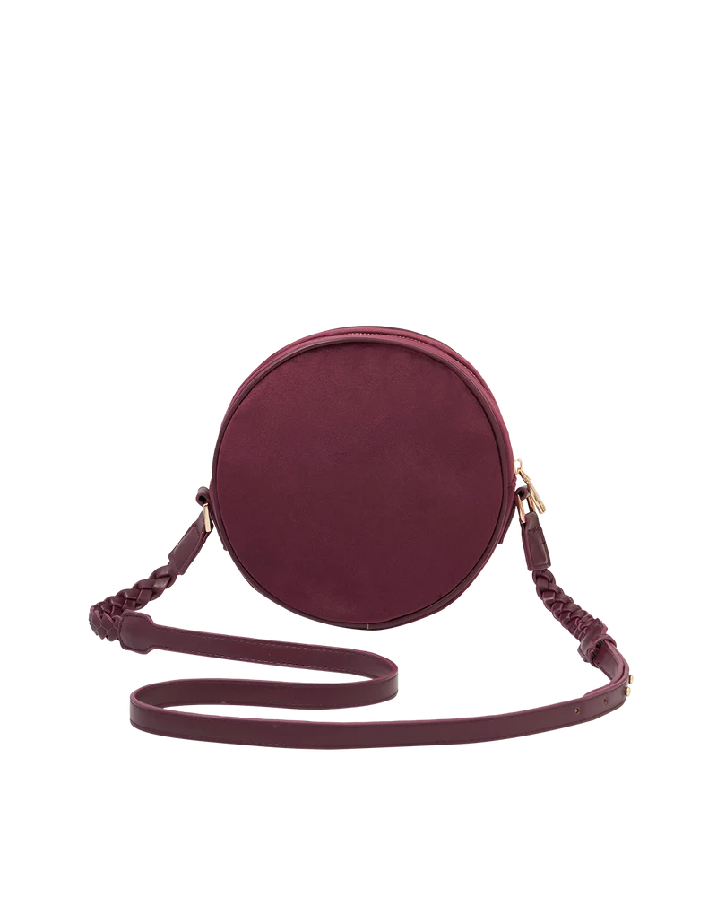 Magical Mushroom Embroidered Burgundy Velvet Circle Bag
