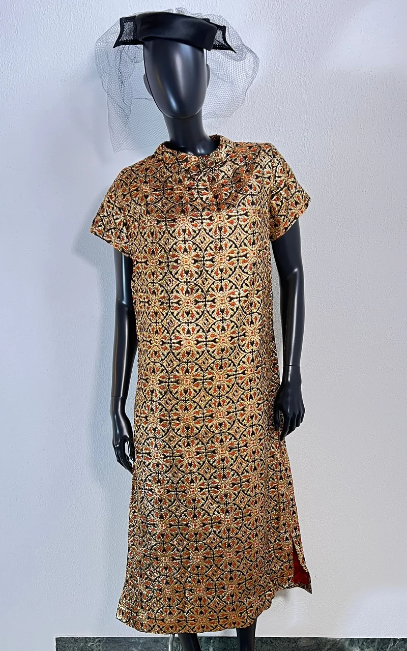 Vintage Festive Gold Brocade Dress