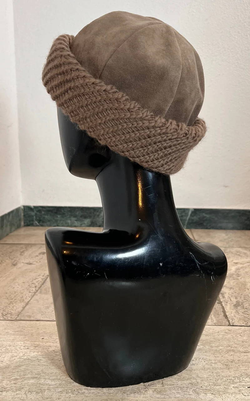 Vintage 70s Suede and Knit Hat