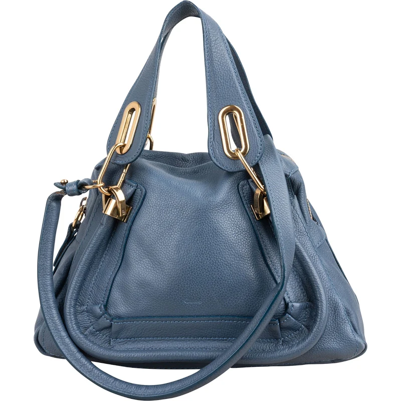 Chloé Blue Grained Leather Small Paraty Shoulder Handbag