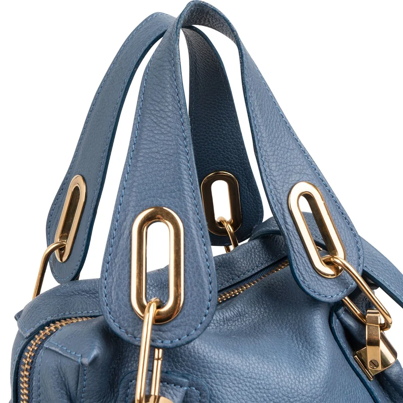 Chloé Blue Grained Leather Small Paraty Shoulder Handbag