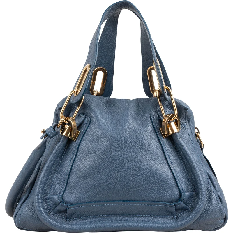Chloé Blue Grained Leather Small Paraty Shoulder Handbag