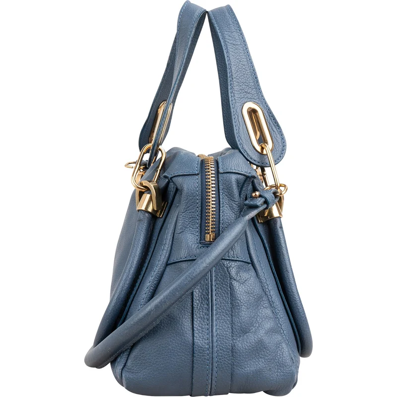 Chloé Blue Grained Leather Small Paraty Shoulder Handbag