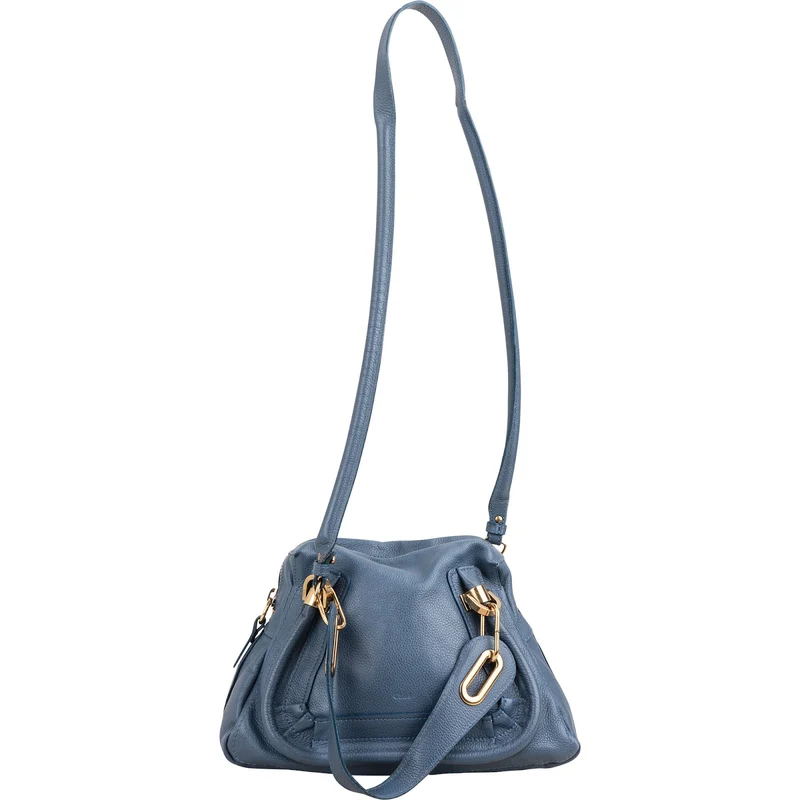 Chloé Blue Grained Leather Small Paraty Shoulder Handbag