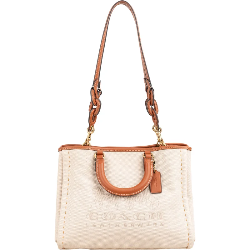 Coach Beige Canvas Embroidered Horse Carriage Reese Tote 28 Handbag