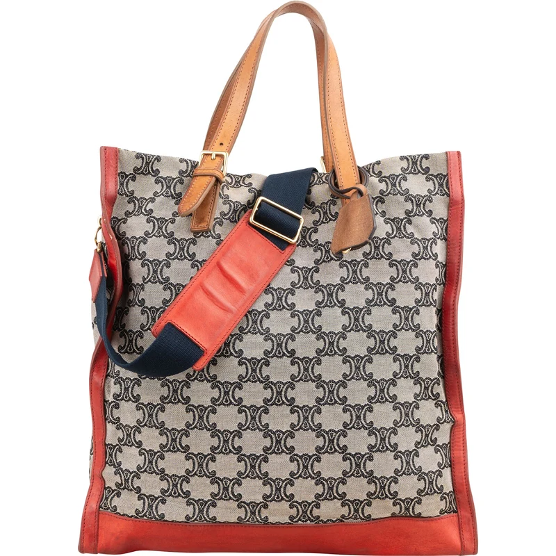 Celine Macadam Monogram Canvas Bicolor Leather Tote Shoulder Handbag