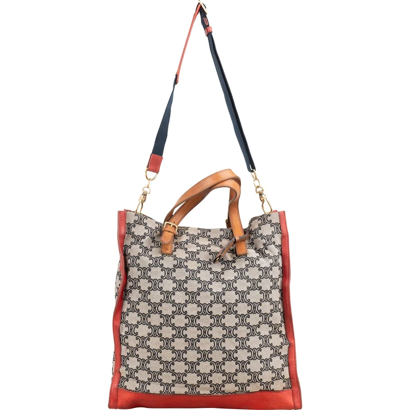 Celine Macadam Monogram Canvas Bicolor Leather Tote Shoulder Handbag