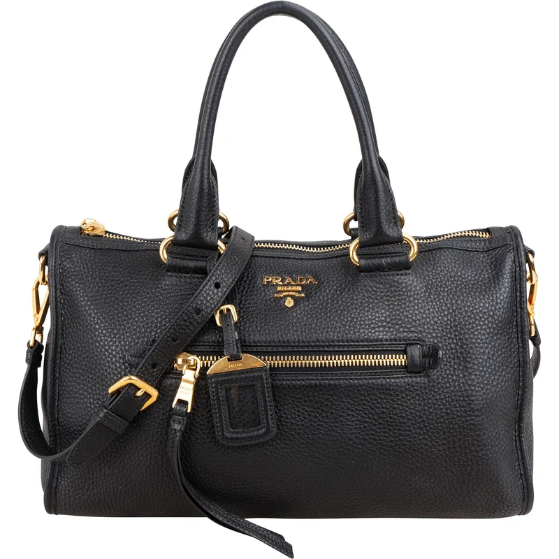 Prada Black Grained Vitello Daino Leather City Handbag