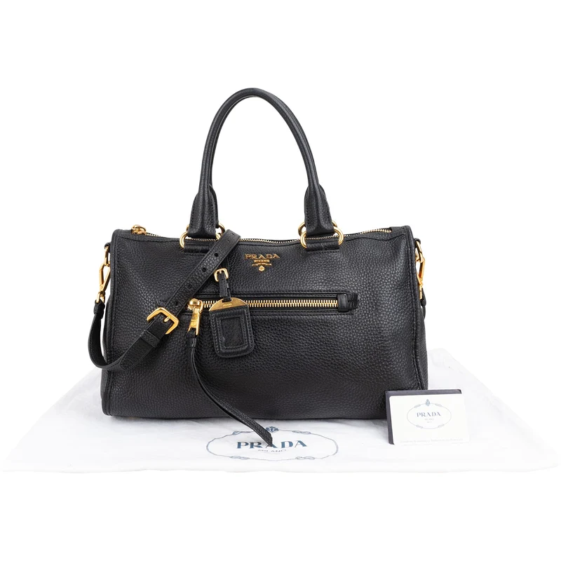 Prada Black Grained Vitello Daino Leather City Handbag