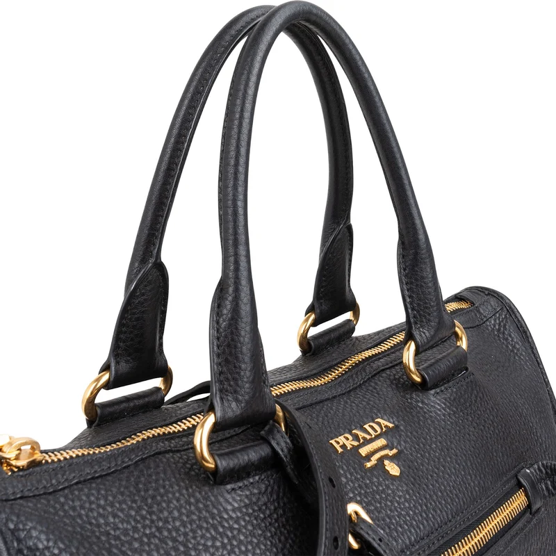 Prada Black Grained Vitello Daino Leather City Handbag