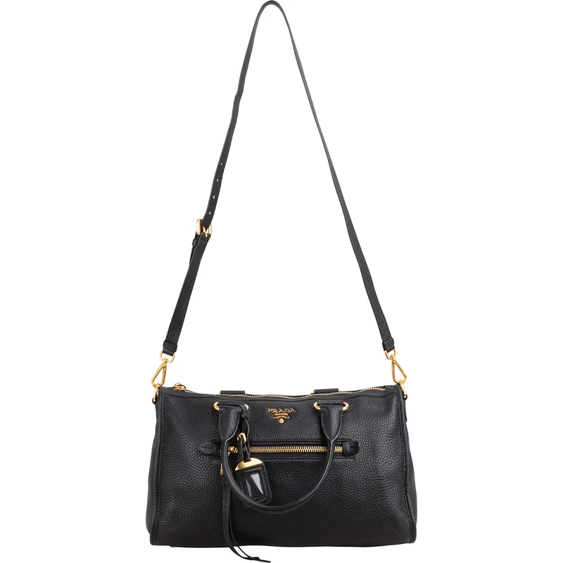 Prada Black Grained Vitello Daino Leather City Handbag