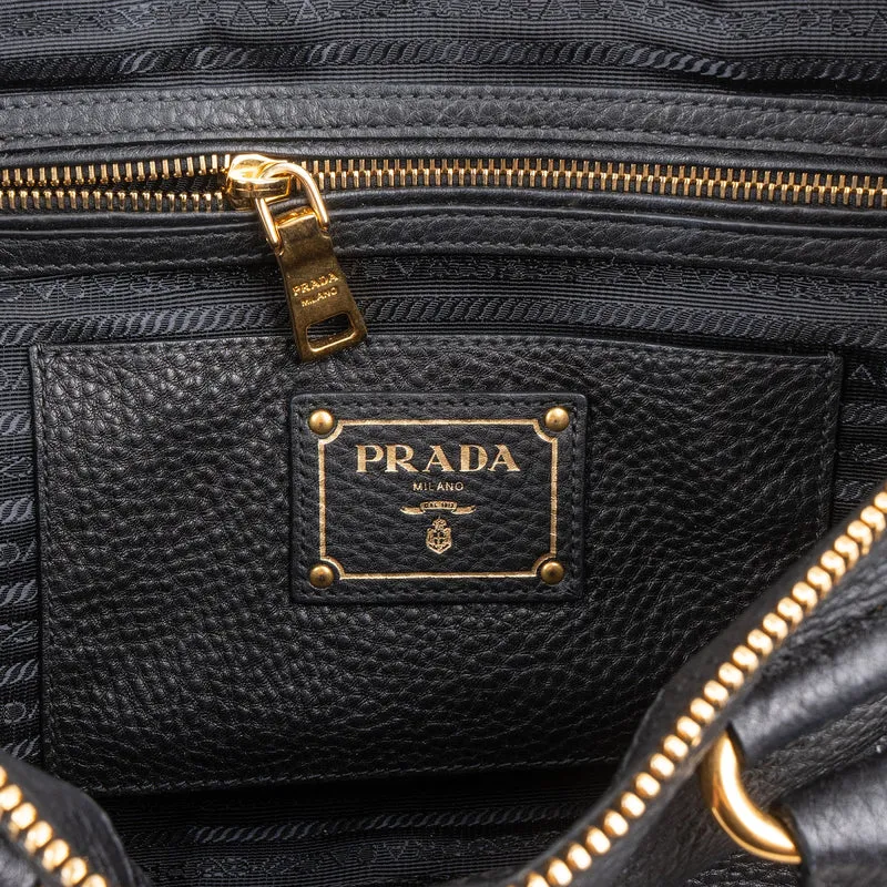 Prada Black Grained Vitello Daino Leather City Handbag