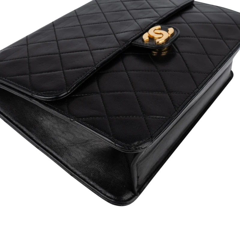 Chanel Quilted Lambskin CC Single Flap Shoulder Bag