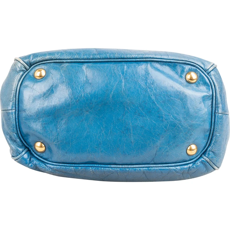 Miu Miu Blue Vitello Lux Leather Small Front Bow Handbag