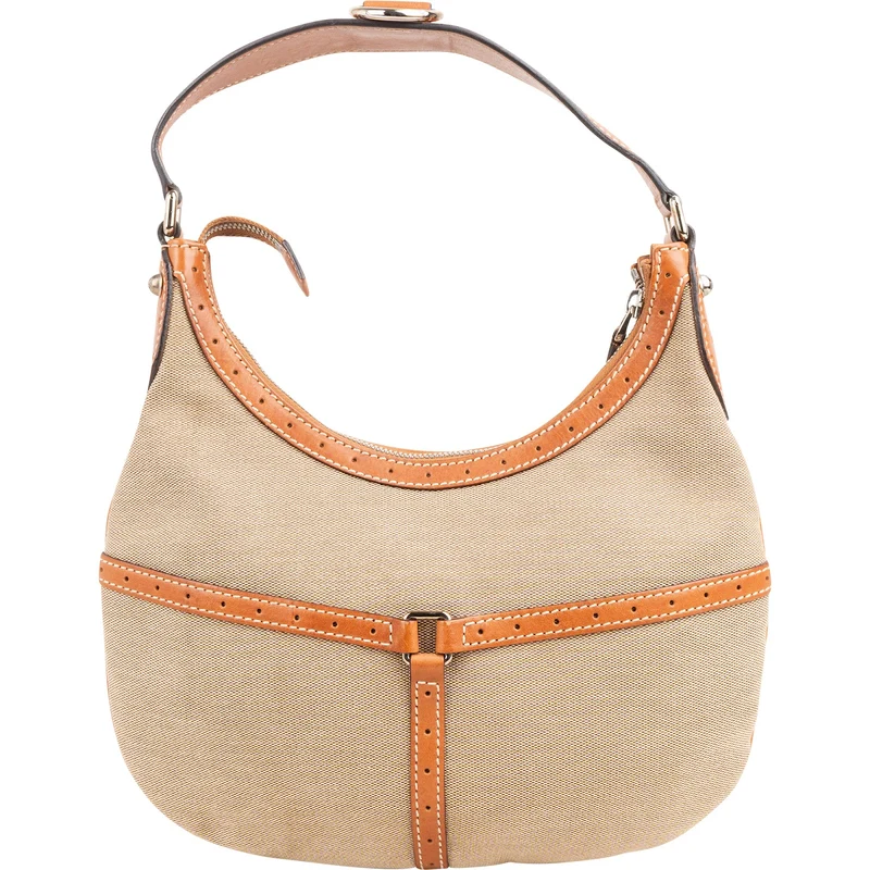 Gucci Canvas Perforated Leather Vintage Interlocking G Stripe Shoulder Bag