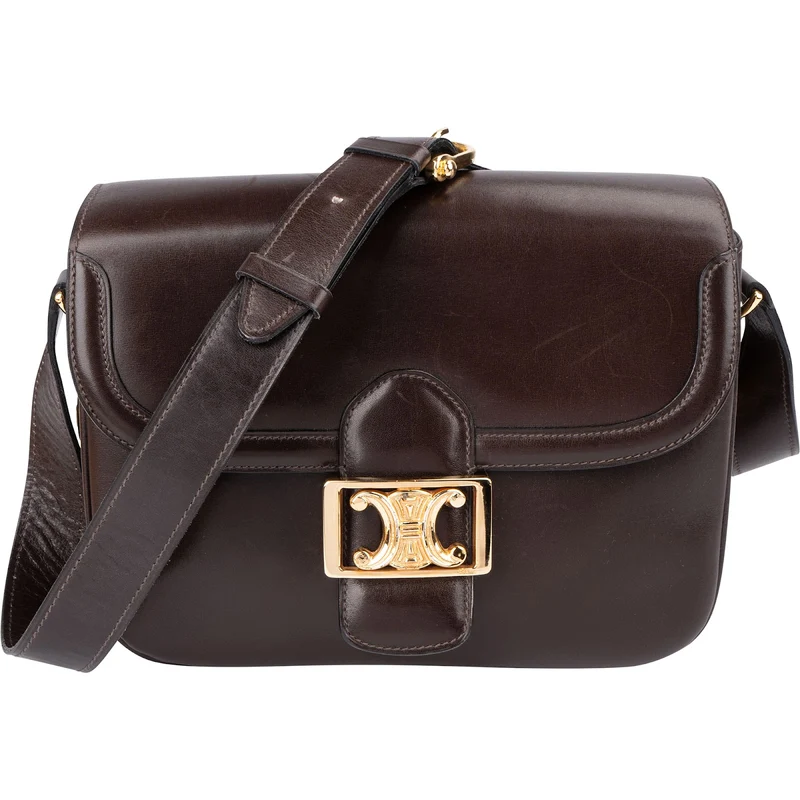 Celine Shiny Calfskin Medium Triomphe Shoulder Bag