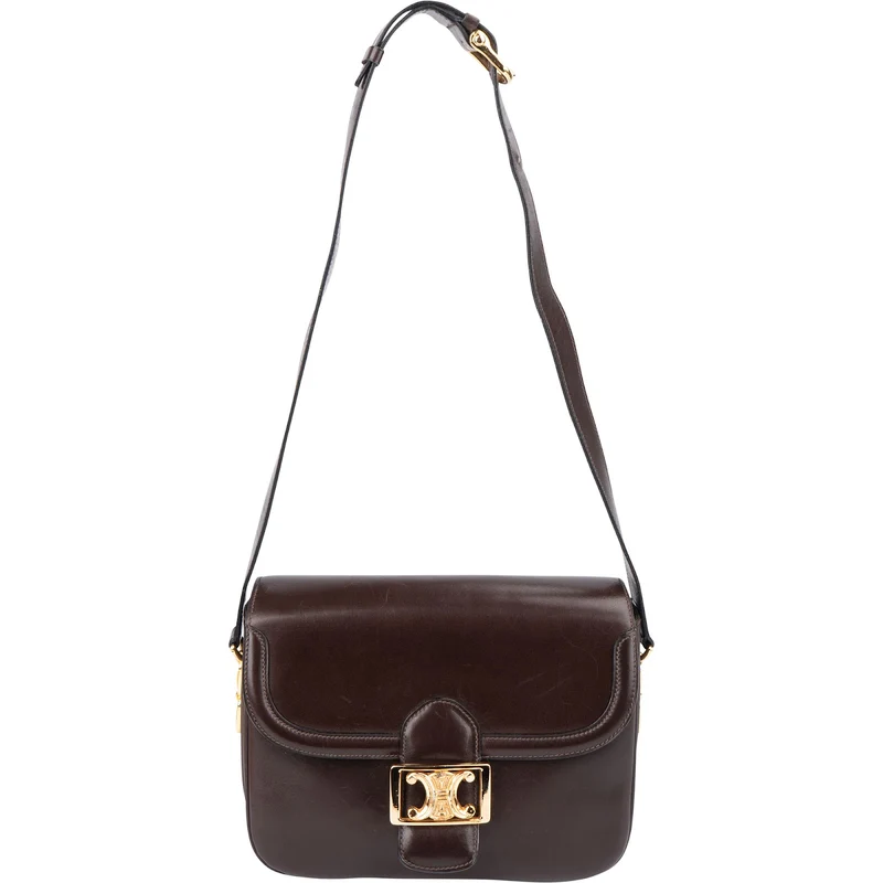 Celine Shiny Calfskin Medium Triomphe Shoulder Bag