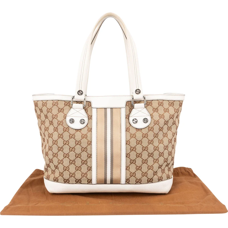 Gucci Monogram GG Canvas Vertical Stripe Tote Handbag
